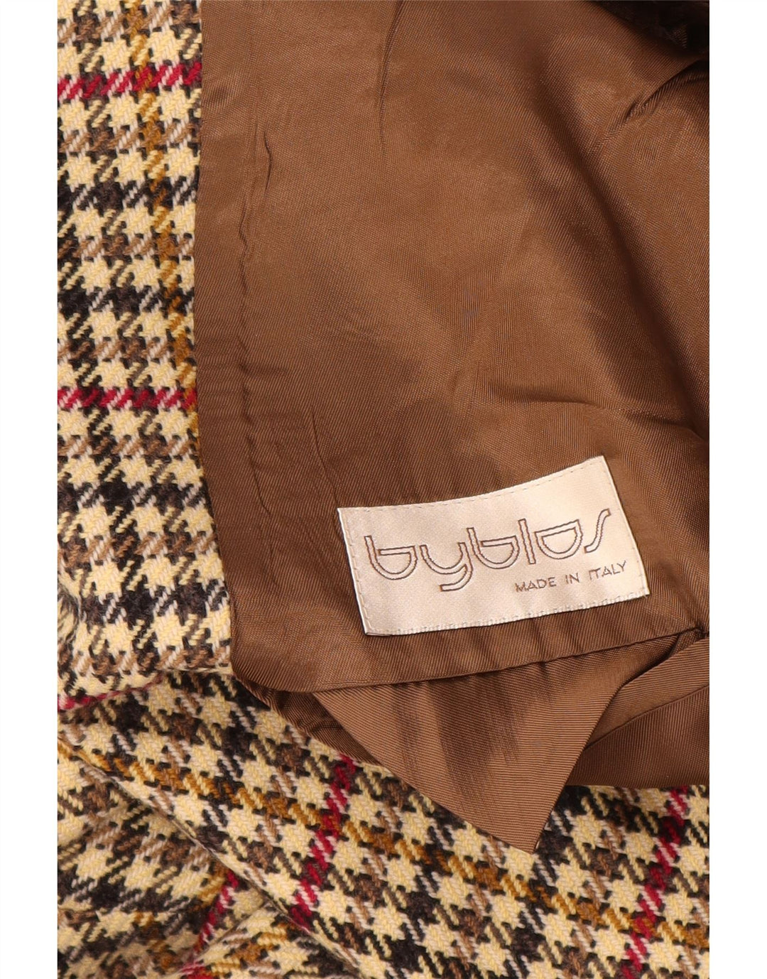 BYBLOS Mens 2 Button Blazer Jacket IT 52 XL Beige Houndstooth Wool