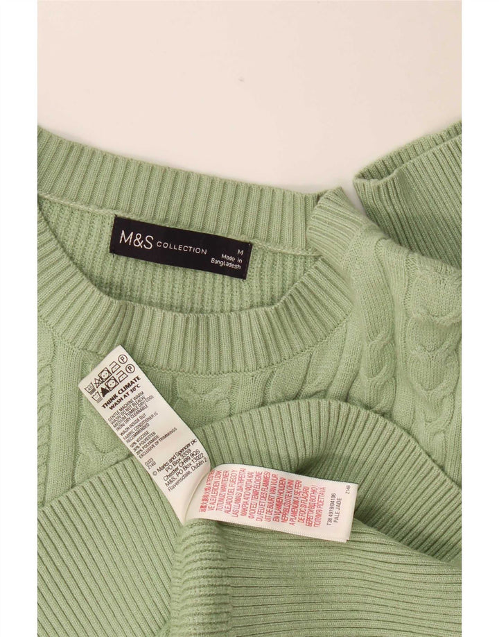 Marks & Spencer Womens Crew Neck Jumper Sweater UK 14 Medium Green Viscose