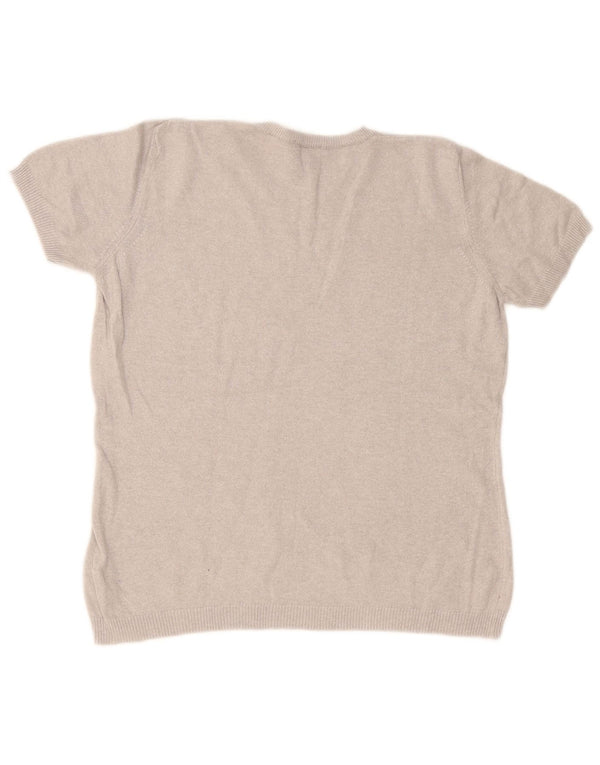 Zara Womens Short Sleeve Crew Neck Jumper Sweater UK 16 Large Grey Rayon