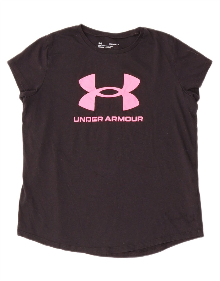UNDER ARMOUR Girls Loose Fit Graphic T-Shirt Top 13-14 Years XL Black