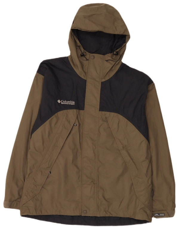 Columbia Mens Interchange Hooded Rain Jacket UK 40 Large Khaki Colourblock