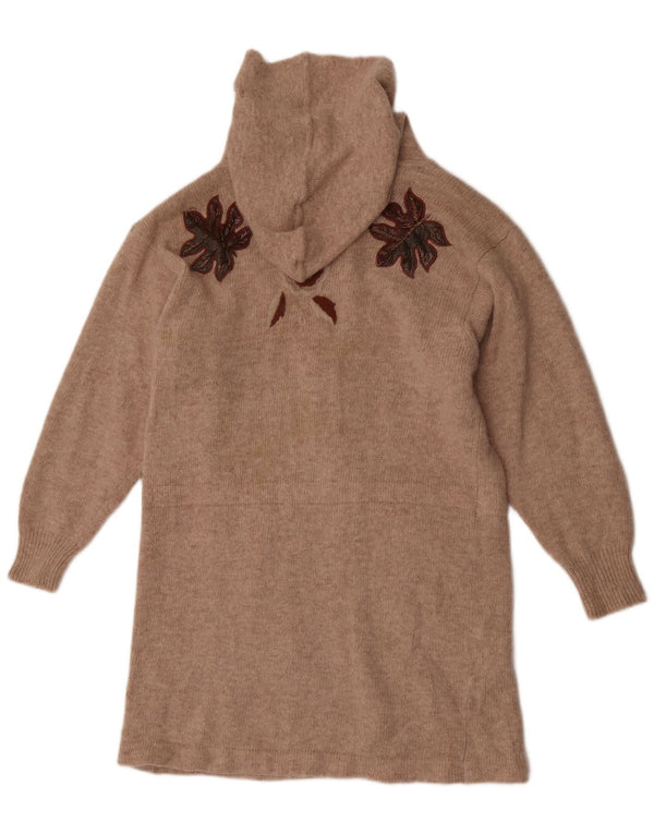 Vintage Womens Longline Cardigan Sweater UK 14 Medium Beige Floral