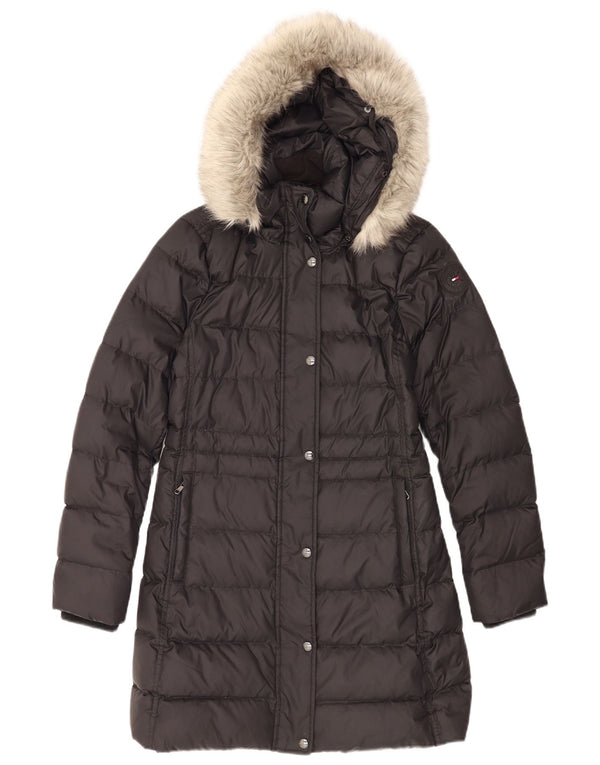 Tommy Hilfiger Womens Hooded Oversized Padded Coat UK 6 XS Black Polyester