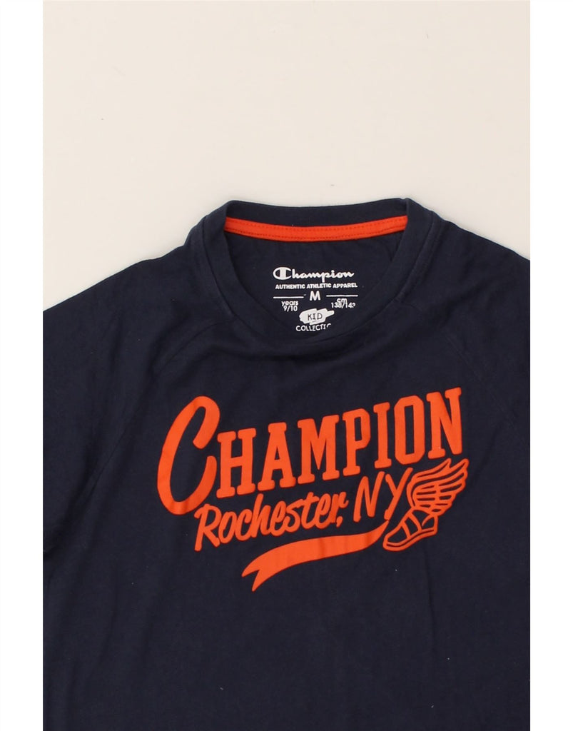 CHAMPION Boys Graphic T-Shirt Top 9-10 Years Medium Navy Blue Cotton | Vintage Champion | Thrift | Second-Hand Champion | Used Clothing | Messina Hembry 