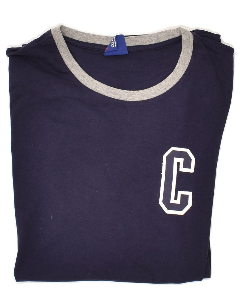 CHAMPION Mens T-Shirt Top 2XL Navy Blue Cotton | Vintage Champion | Thrift | Second-Hand Champion | Used Clothing | Messina Hembry 