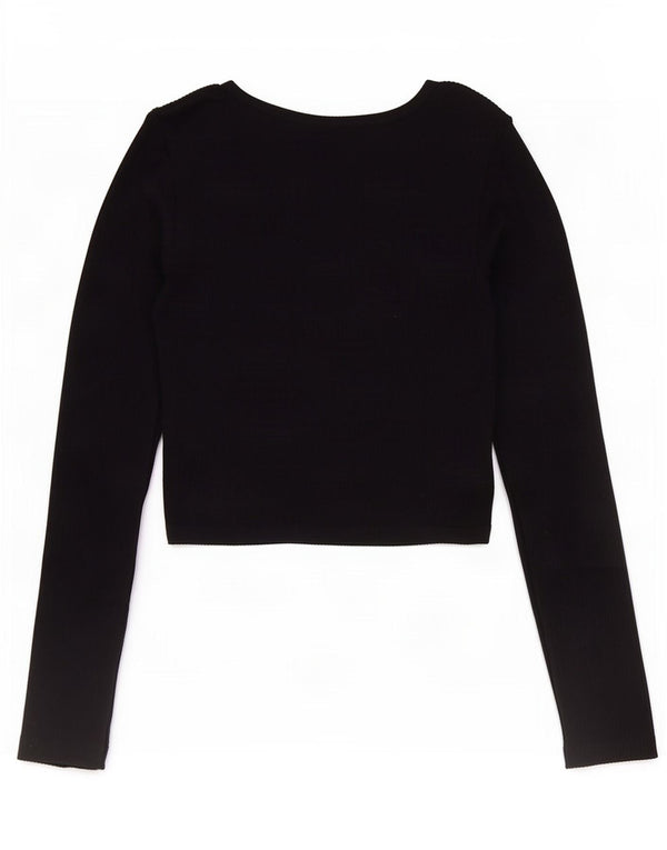 Zara Womens Crop Top Long Sleeve UK 4 XS Navy Blue