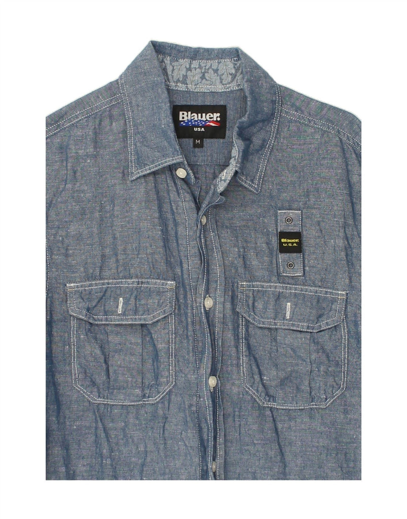 BLAUER Mens Shirt Medium Blue Linen Vintage Blauer and Second-Hand Blauer from Messina Hembry 