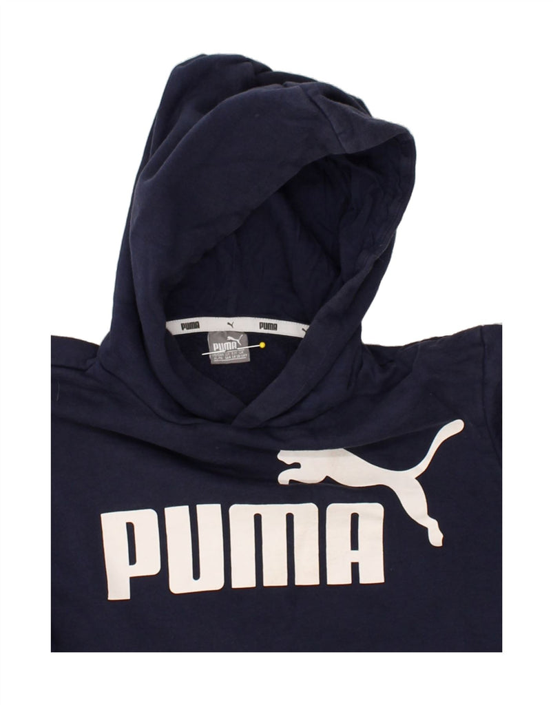 PUMA Boys Graphic Hoodie Jumper 13-14 Years Navy Blue Cotton | Vintage Puma | Thrift | Second-Hand Puma | Used Clothing | Messina Hembry 