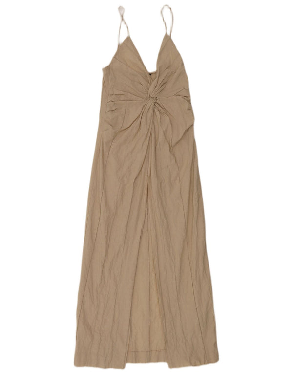 Zara Womens Sleeveless Maxi Dress UK 8 Small Beige Cotton