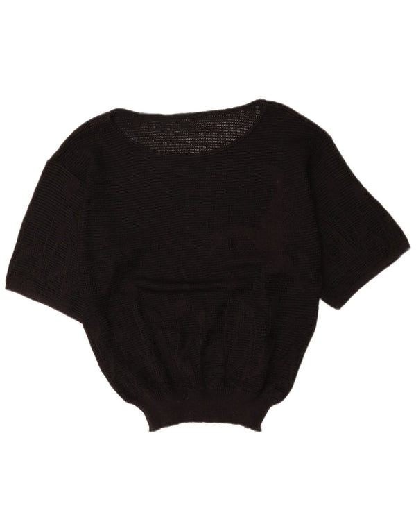 Vintage Womens Short Sleeve Boat Neck Jumper Sweater UK 14 Medium Black