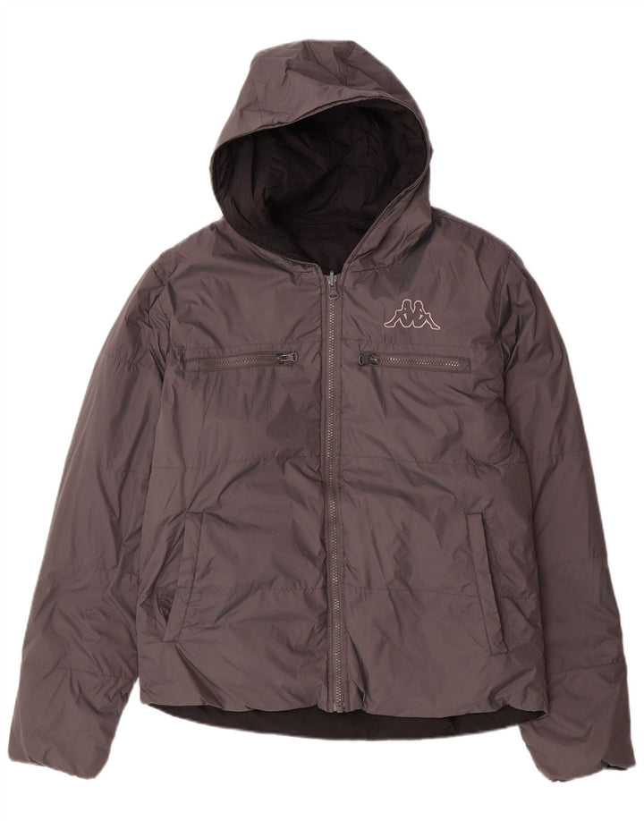 Kappa Womens Hooded Reversible Padded Jacket UK 14 Medium Grey Nylon