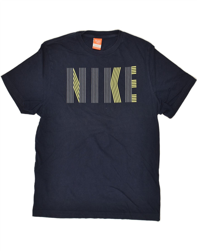 NIKE Mens Graphic T-Shirt Top Medium Navy Blue Cotton | Vintage Nike | Thrift | Second-Hand Nike | Used Clothing | Messina Hembry 