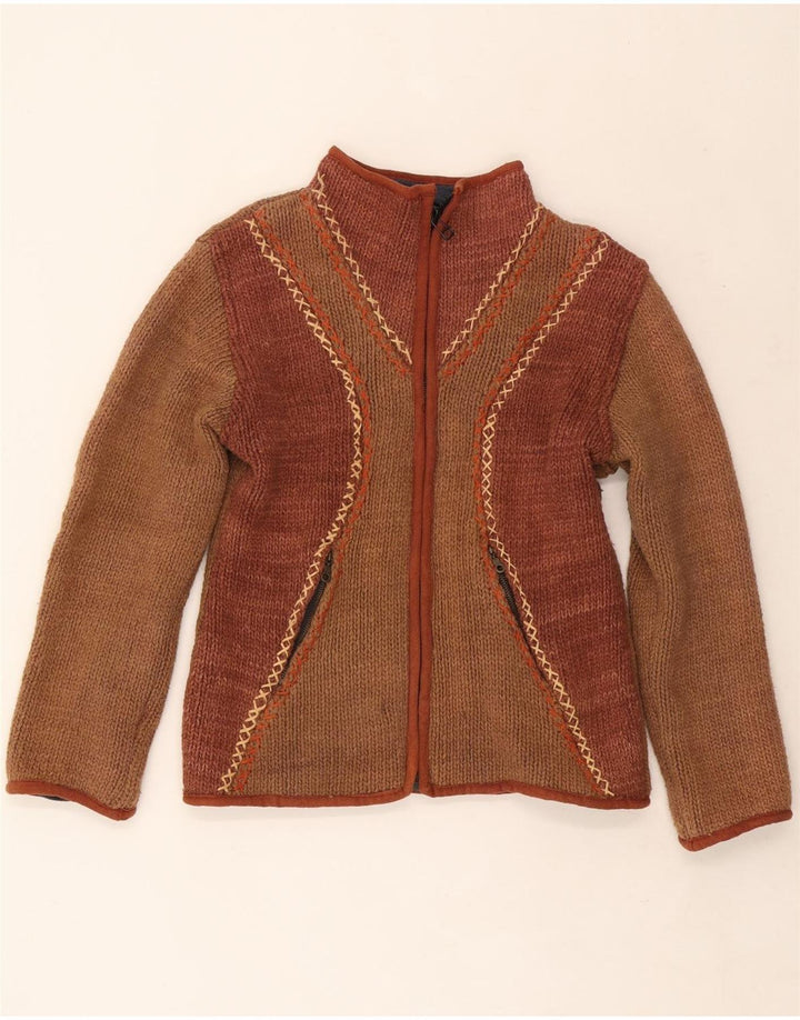 Vintage Womens Cardigan Sweater UK 12 Medium Brown Colourblock
