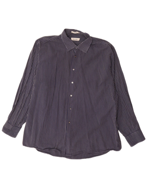 Calvin Klein Jeans Mens Shirt Size 18 2XL Navy Blue Pinstripe Cotton