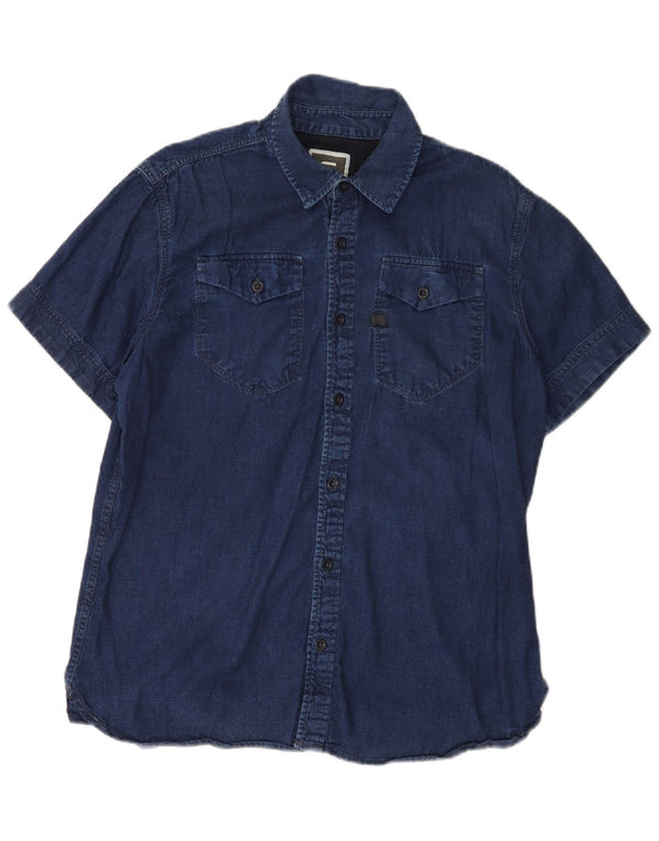 G-STAR Mens Short Sleeve Denim Shirt XL Navy Blue Cotton