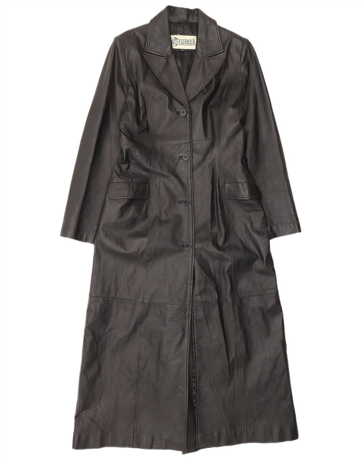 CAPELLE Womens Leather Coat UK 12 Medium Black Leather
