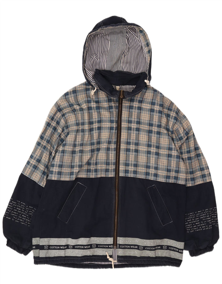 Whisper Mens Graphic Hooded Windbreaker Jacket UK 40 Large Navy Blue Check