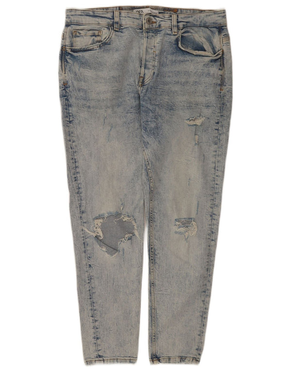 Zara Mens Distressed Slim Jeans EU 44 Large W34 L28 Blue