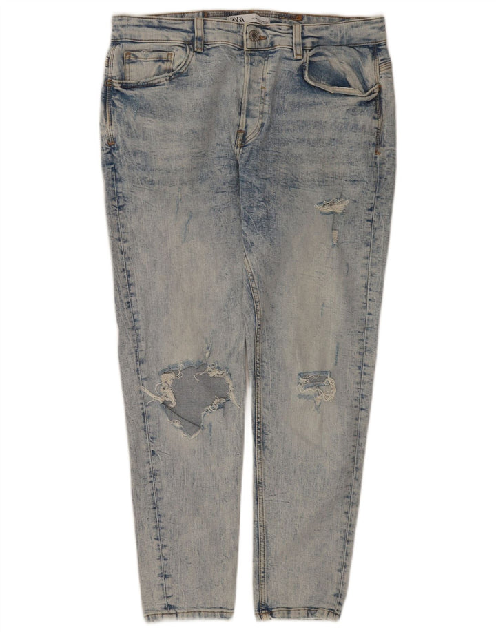 Zara Mens Distressed Slim Jeans EU 44 Large W34 L28 Blue