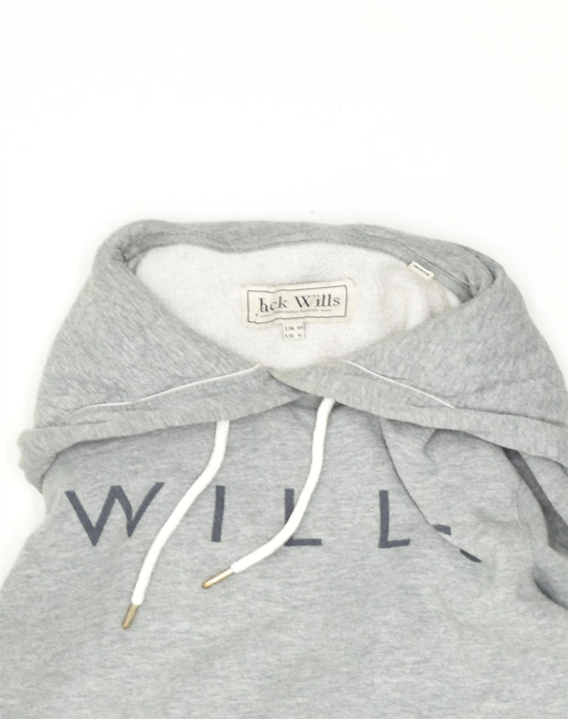 JACK WILLS Womens Graphic Hoodie Jumper UK 10 Small  Grey Cotton | Vintage Jack Wills | Thrift | Second-Hand Jack Wills | Used Clothing | Messina Hembry 