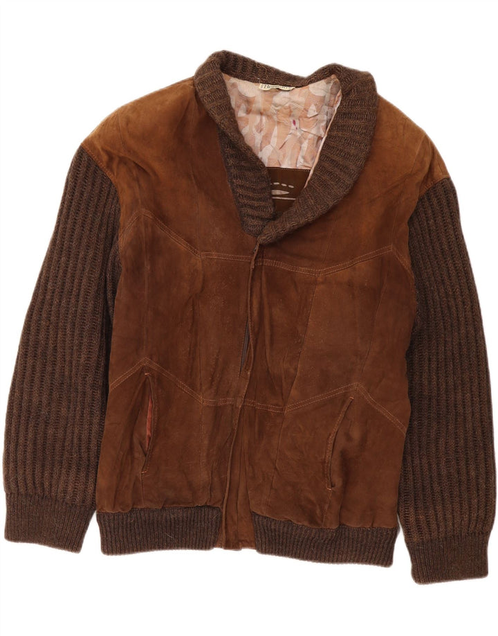 Bizzarro Mens Suede Jacket IT 50 Large Brown Colourblock