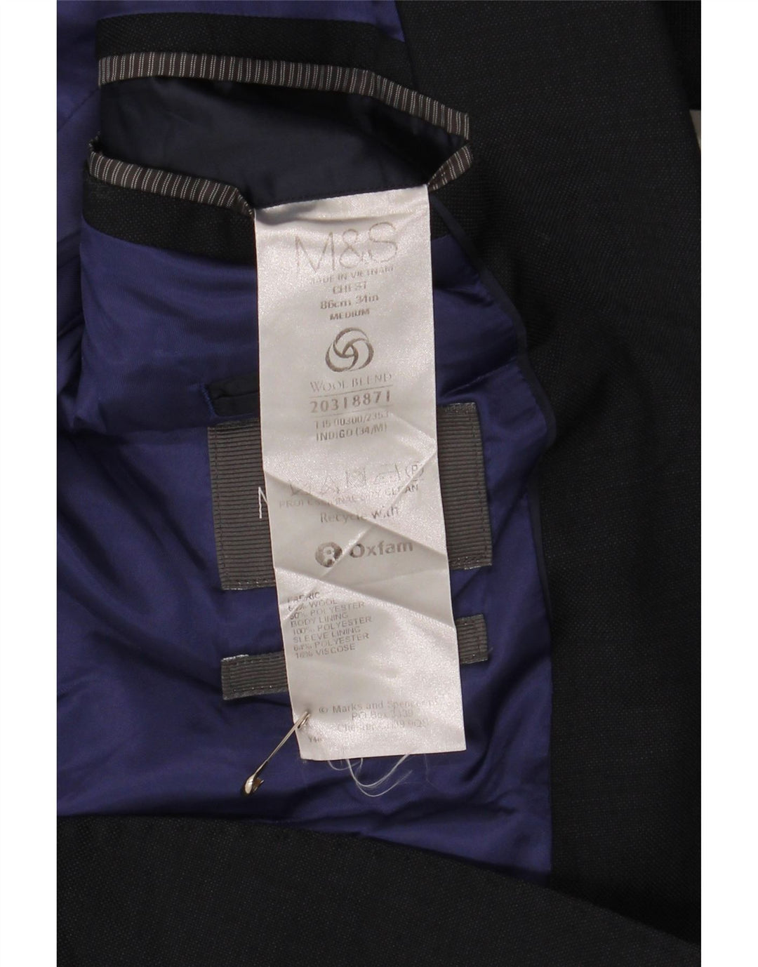 Marks & Spencer Mens 2 Button Blazer Jacket UK 34 XS Navy Blue Wool