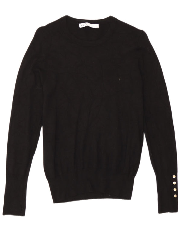 Zara Womens Crew Neck Jumper Sweater UK 12 Medium Black