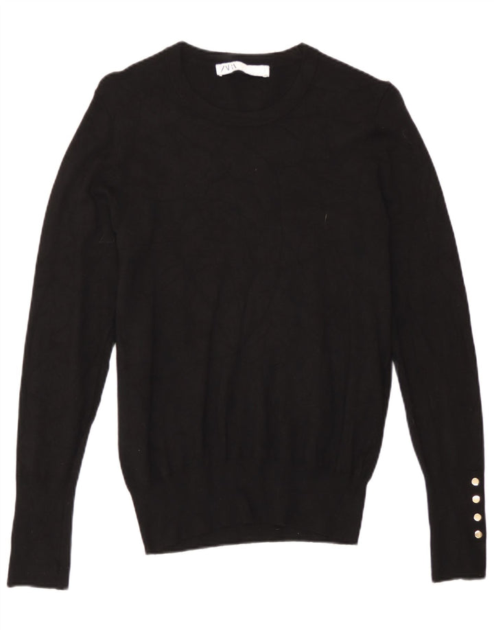 Zara Womens Crew Neck Jumper Sweater UK 12 Medium Black