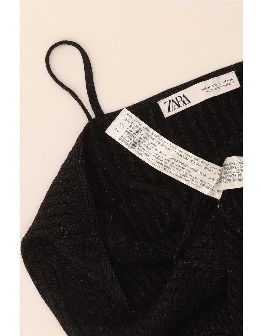 Zara Womens Cami Top UK 12 Medium Black Flecked Viscose
