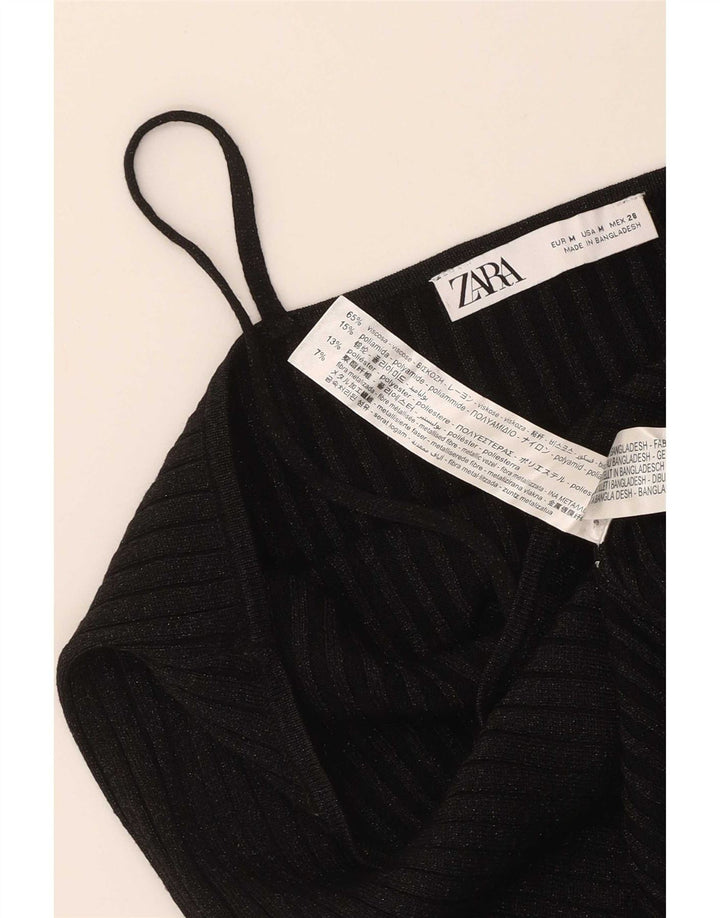 Zara Womens Cami Top UK 12 Medium Black Flecked Viscose