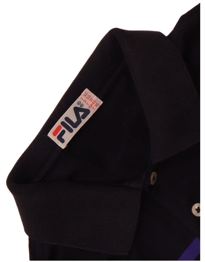 Fila Mens Polo Shirt IT 50 Medium Navy Blue Colourblock