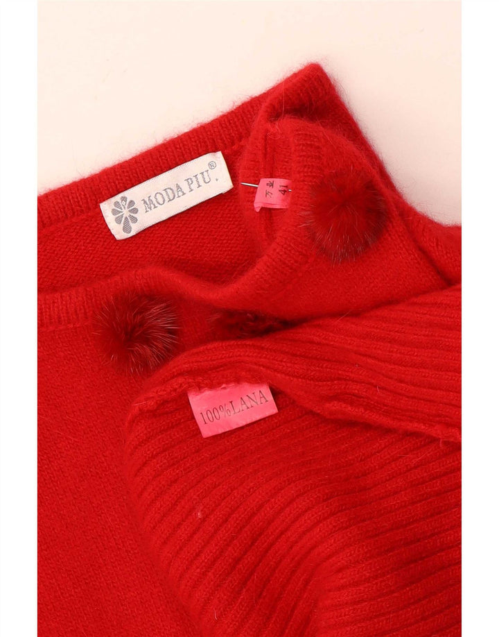 Moda Piu Womens Boat Neck Jumper Sweater IT 41 Medium Red Wool