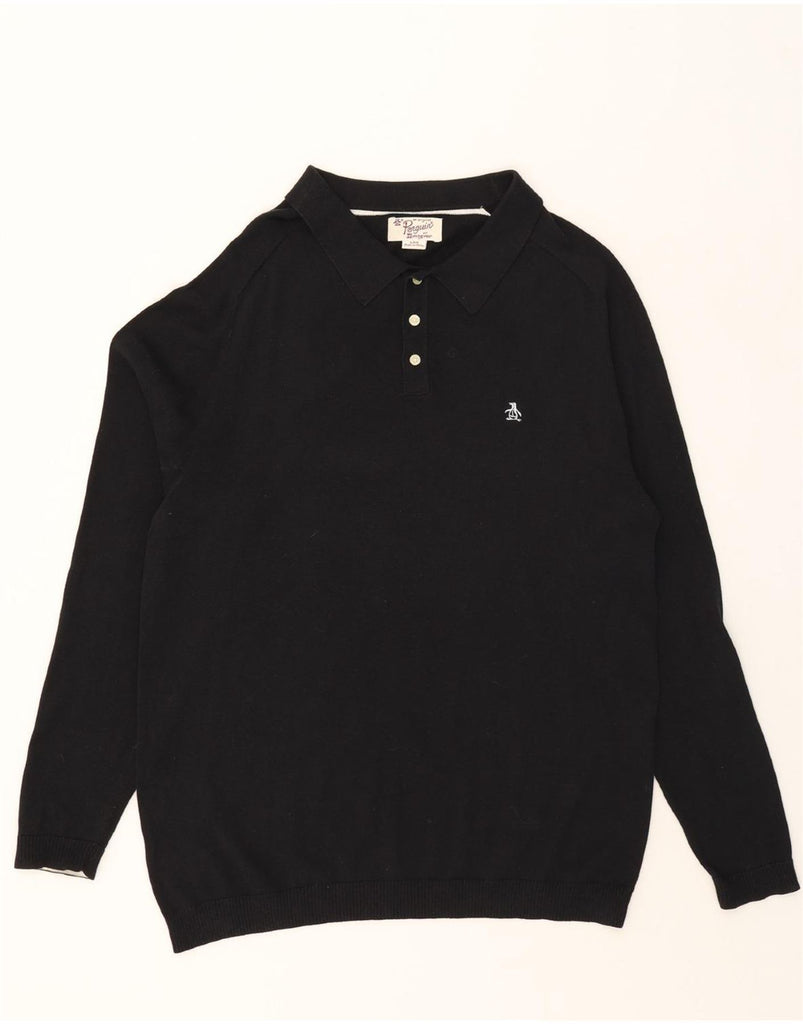 PENGUIN Mens Polo Neck Jumper Sweater Large Black Cotton Vintage Penguin and Second-Hand Penguin from Messina Hembry 
