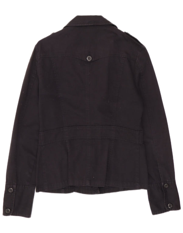 WAREHOUSE Womens Military Jacket UK 12 Medium Black Cotton