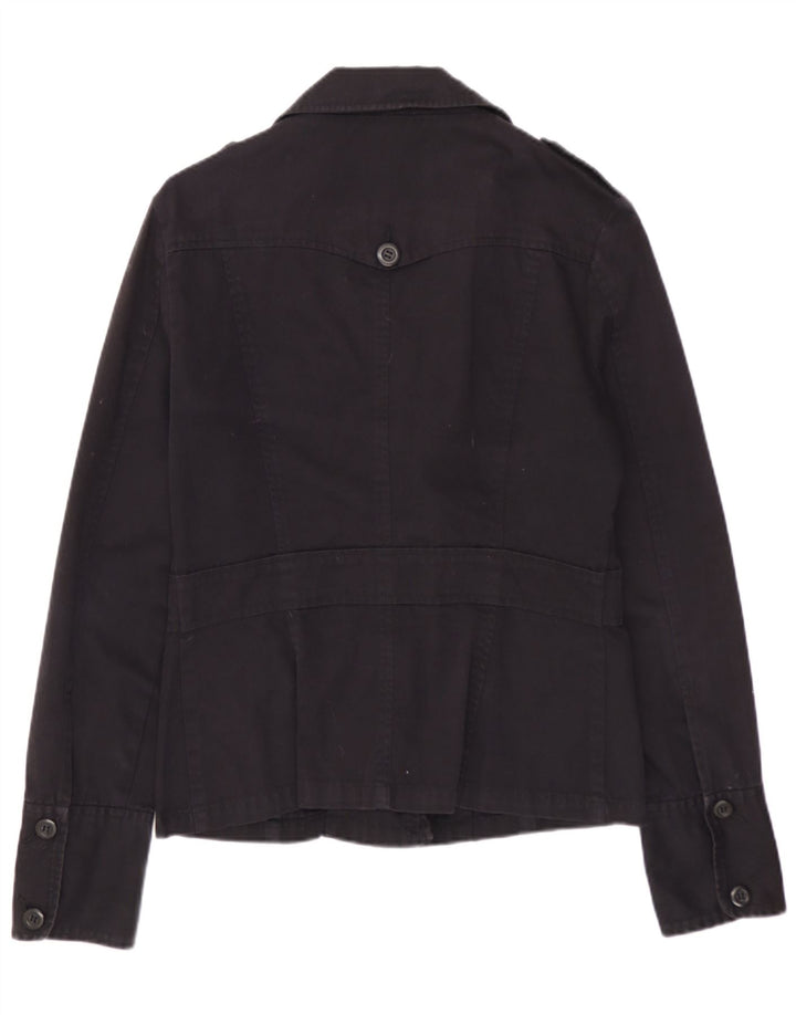 WAREHOUSE Womens Military Jacket UK 12 Medium Black Cotton