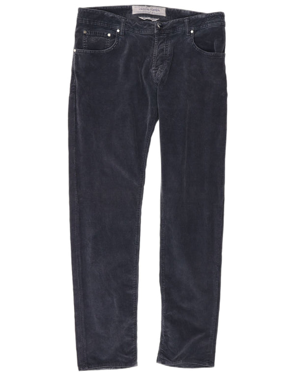 Jacob Cohen Mens Slim Corduroy Trousers W36 L34 Navy Blue Cotton