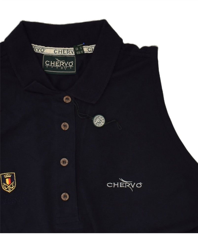 CHERVO Womens Sleeveless Polo Shirt UK 12 Medium  Navy Blue Cotton | Vintage Chervo | Thrift | Second-Hand Chervo | Used Clothing | Messina Hembry 