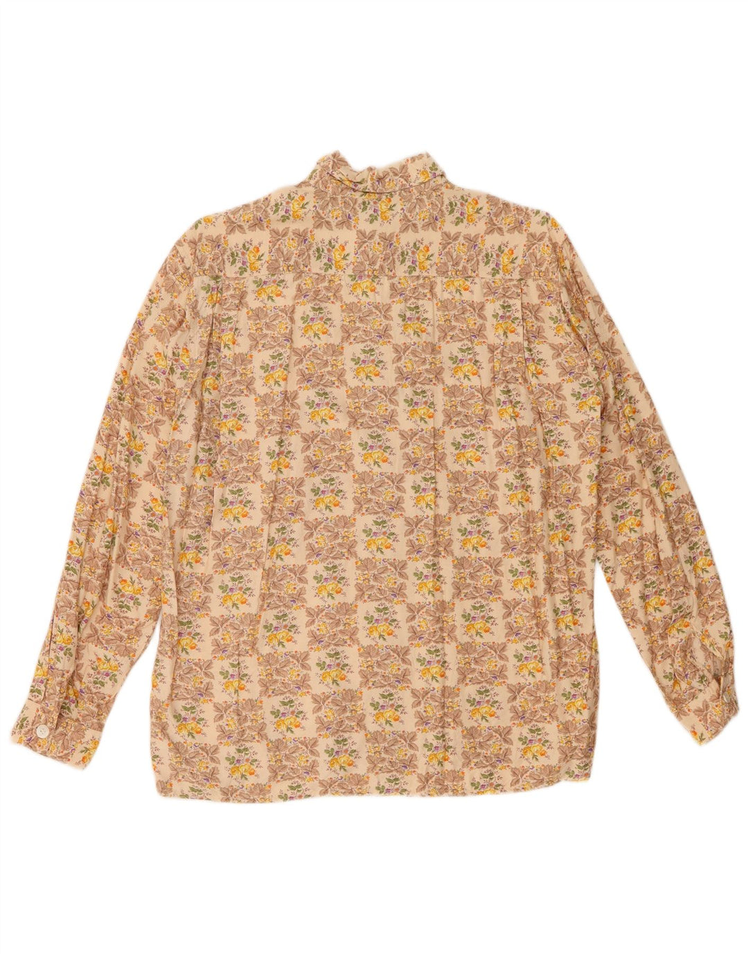 VINTAGE Womens Shirt Blouse IT 44 Medium Beige Floral Viscose