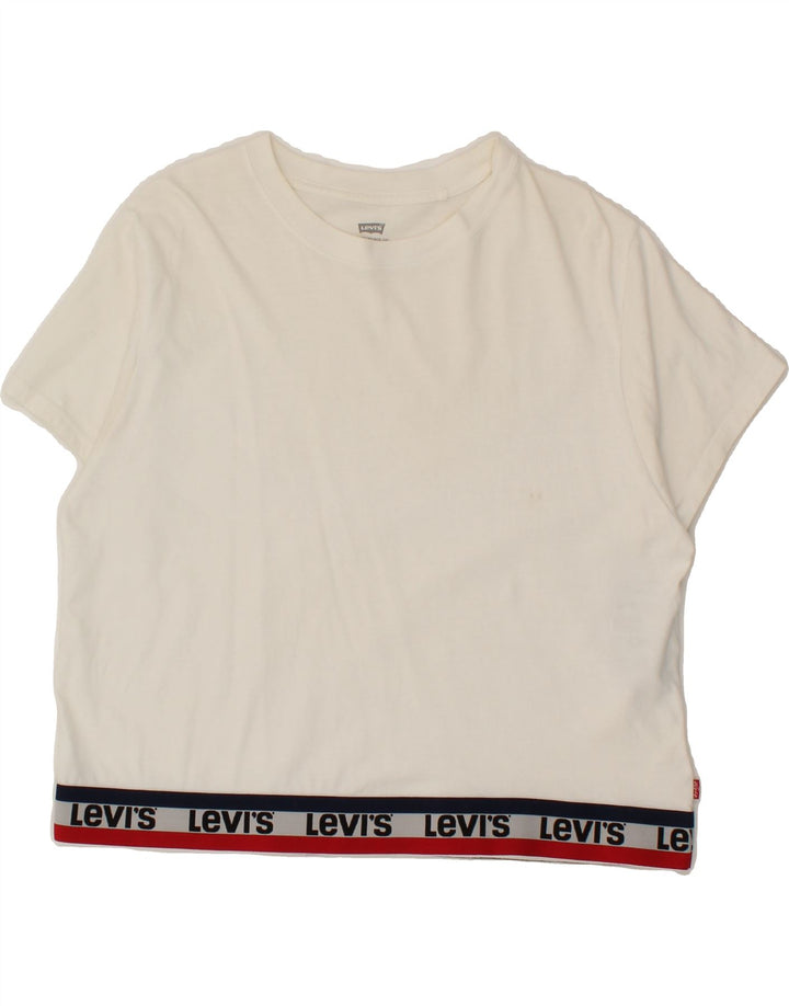 LEVI'S Womens Crop Oversized Graphic T-Shirt Top UK 6 XS White Cotton Vintage Levi's and Second-Hand Levi's from Messina Hembry 