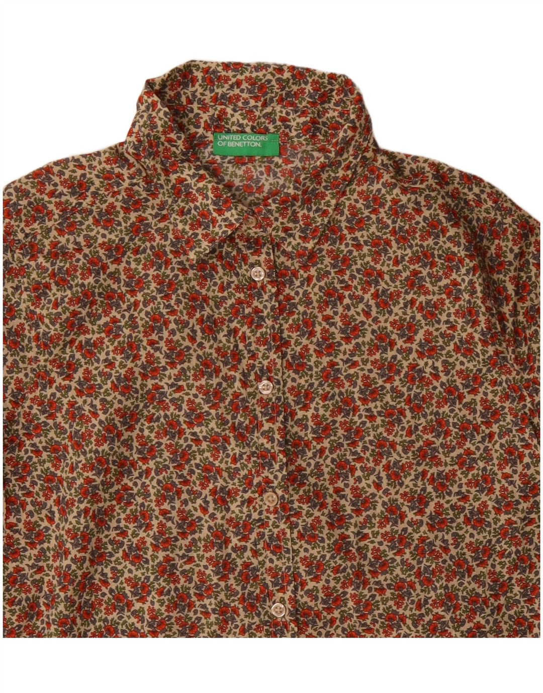 BENETTON Womens Shirt UK 10 Small Multicoloured Floral Cotton