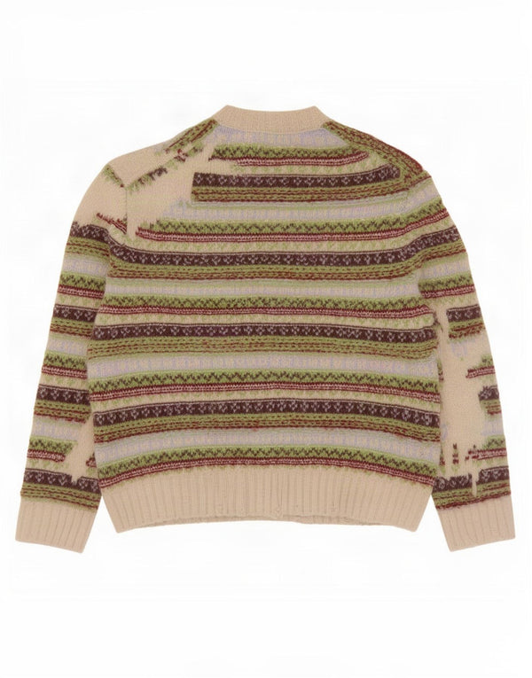 Zara Mens Distressed Crew Neck Jumper Sweater Medium Green Fair Isle