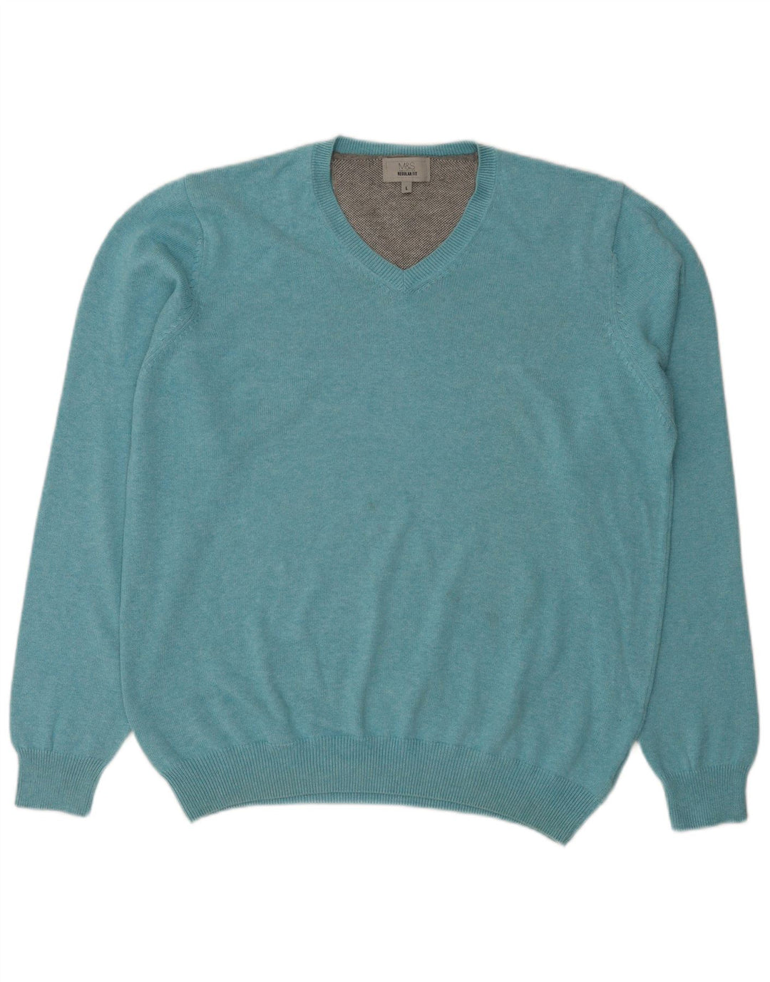 Marks & Spencer Mens Regular Fit V-Neck Jumper Sweater Large Turquoise