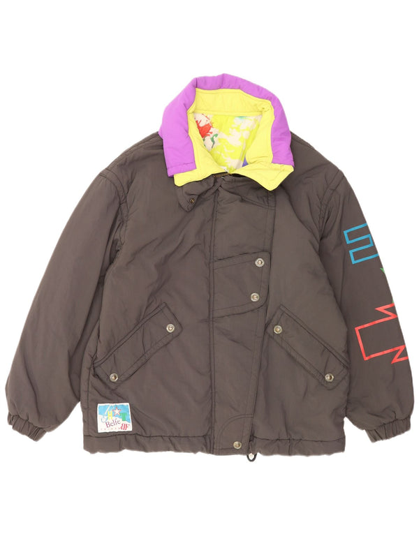 Belfe Womens Graphic Oversized Padded Jacket UK 14 Medium Grey Colourblock