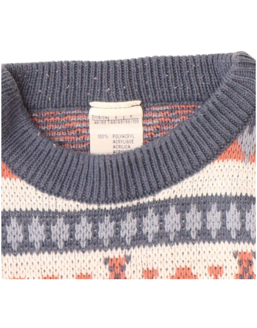 VINTAGE Mens Crew Neck Jumper Sweater IT 48/50 Medium Navy Blue Fair Isle