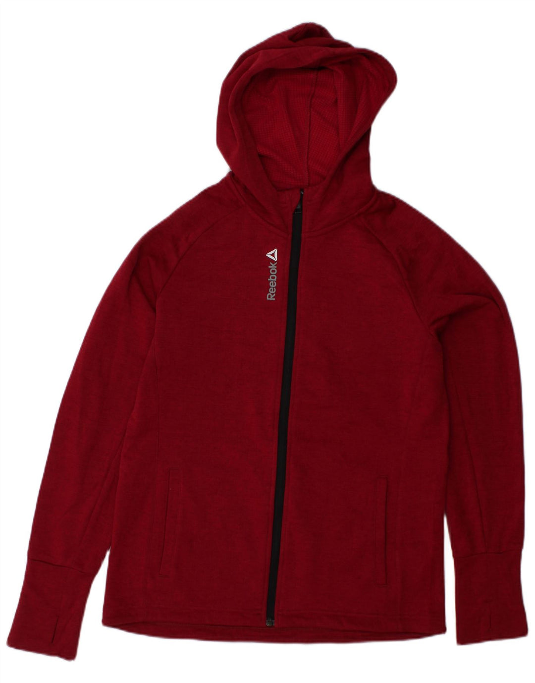 REEBOK Womens Zip Hoodie Sweater UK 12/14 Medium Red Polyester