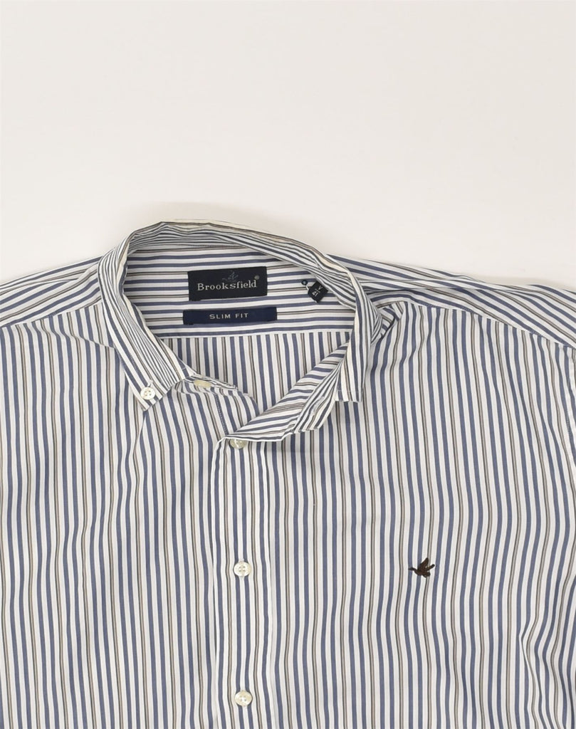 BROOKSFIELD Mens Slim Fit Shirt Size 41 Large White Striped Cotton | Vintage Brooksfield | Thrift | Second-Hand Brooksfield | Used Clothing | Messina Hembry 