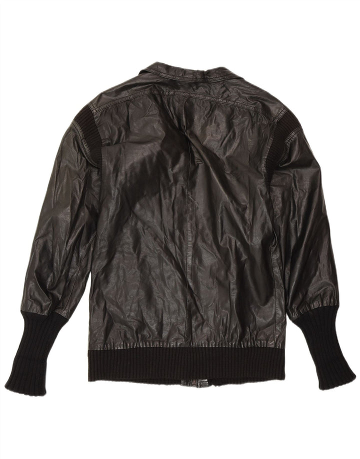 VINTAGE Womens Leather Jacket UK 14 Medium Black Leather