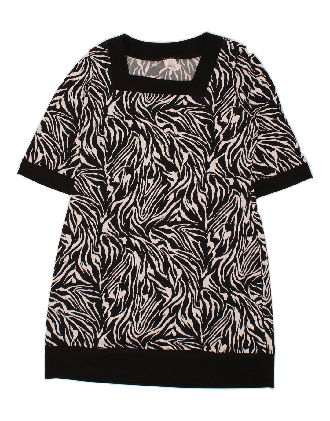 VINTAGE Womens Basic Dress UK 16 Large Black Animal Print Polyester Vintage Vintage and Second-Hand Vintage from Messina Hembry 