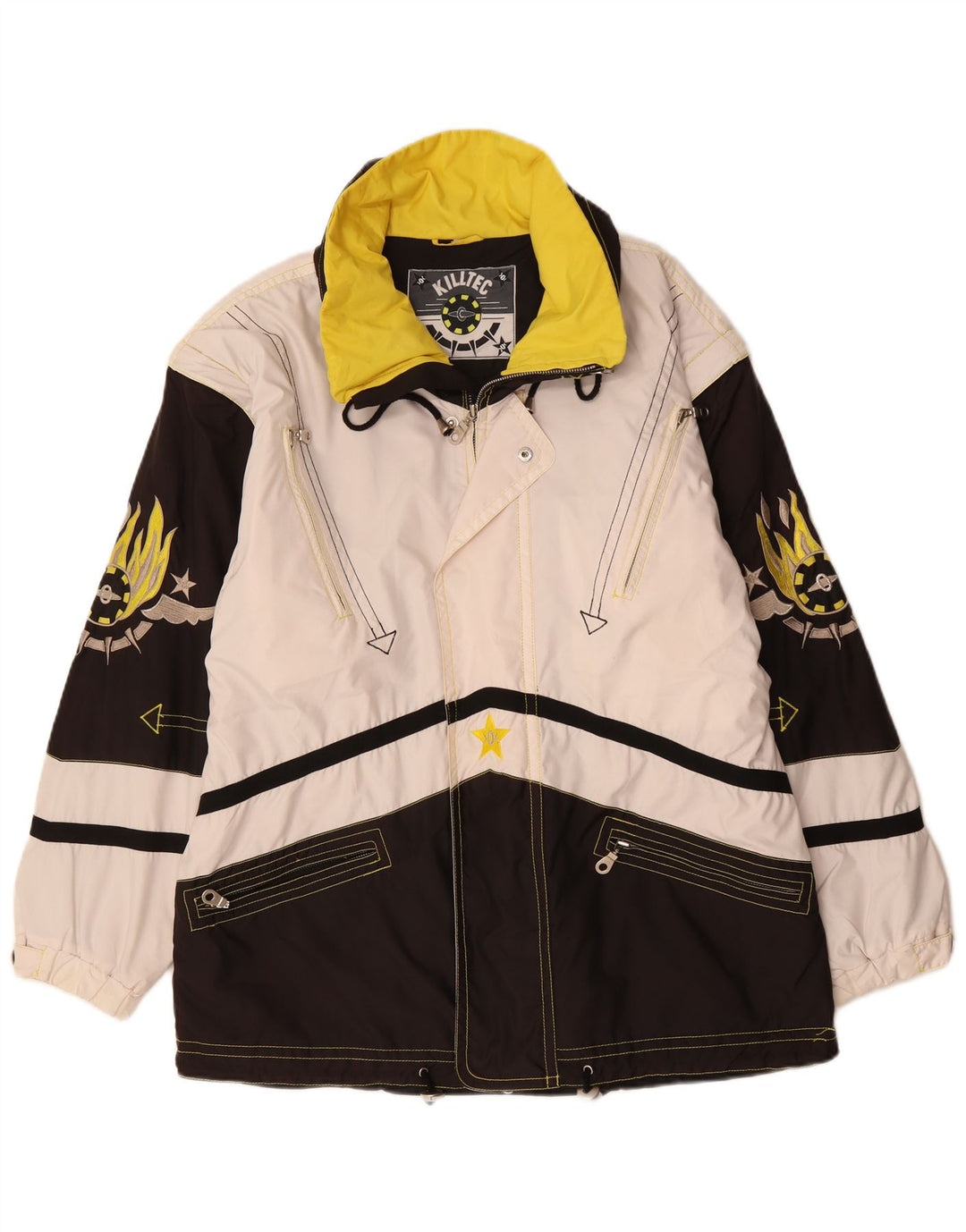 Killtec Mens Graphic Rain Jacket UK 40 Large White Colourblock Polyester