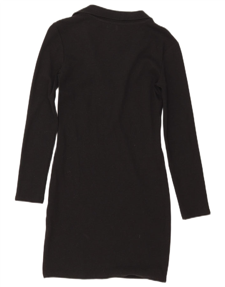 ZARA Womens Long Sleeve Polo Dress UK 12 Medium Black Cotton